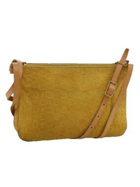 Authentic CELINE C Macadam Canvas Shoulder Bag Yellow